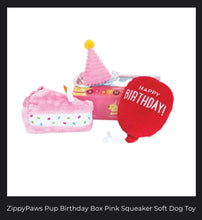 Load image into Gallery viewer, ZippyPaws Pup Birthday Box Squeaker Soft Dog Toy
