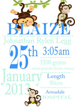 Load image into Gallery viewer, Monkey Themed Birth Print