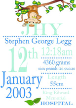 Load image into Gallery viewer, Monkey Themed Birth Print
