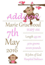 Load image into Gallery viewer, Monkey Themed Birth Print