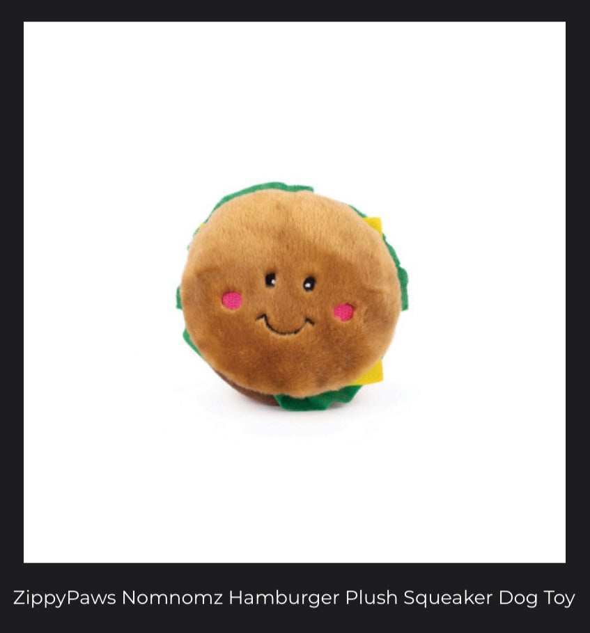 ZippyPaws Nomnomz Hamburger Plush Squeaker Dog Toy