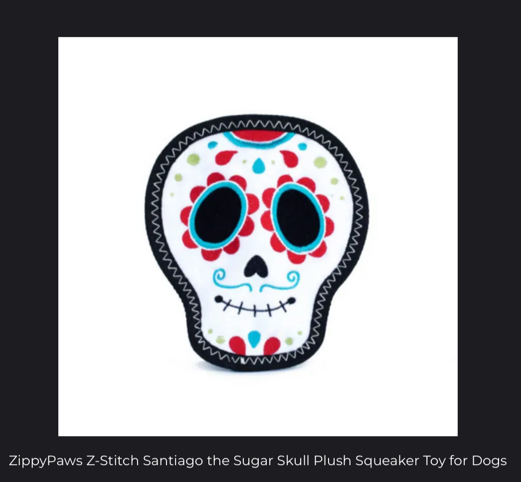 ZippyPaws Z-Stitch Santiago The Sugar Skull Plush Squeaker Toy For Dogs