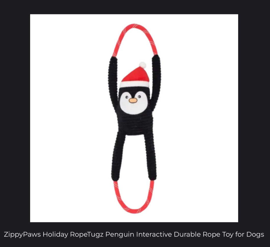 ZippyPaws Holiday RopeTugz Penguin Interactive Durable Rope Toy For Dogs