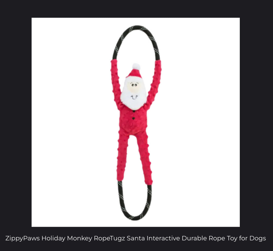 ZippyPaws Holiday Monkey RopeTugz Santa Interactive Durable Rope Toy For Dogs