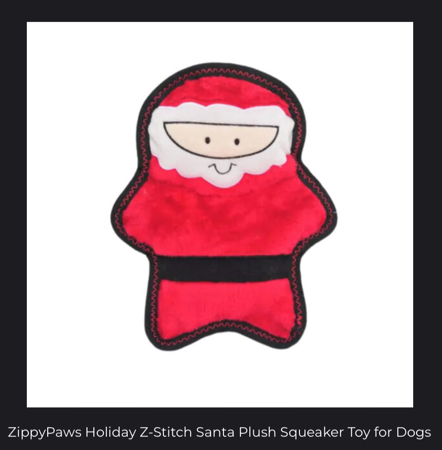 ZippyPaws Holiday Z-Stitch Santa Plush Squeaker Toy For Dogs