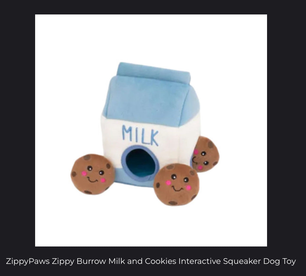 ZippyPaws Zippy Burrow Milk And Cookies Interactive Squeaker Dog Toy