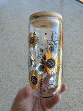 Load image into Gallery viewer, Butterflies &amp; Sunflowers - 16oz Glasses with Bamboo Lid &amp; Glass Straw
