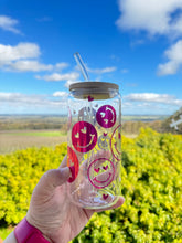 Load image into Gallery viewer, Smiley Faces &amp; Mini Hearts - 16oz Glasses with Bamboo Lid &amp; Glass Straw
