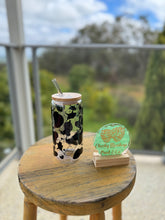 Load image into Gallery viewer, Cow with Hearts - 16oz Glasses with Bamboo Lid &amp; Glass Straw
