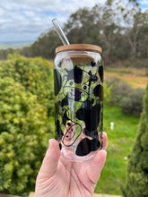 Load image into Gallery viewer, Cow with Hearts - 16oz Glasses with Bamboo Lid &amp; Glass Straw
