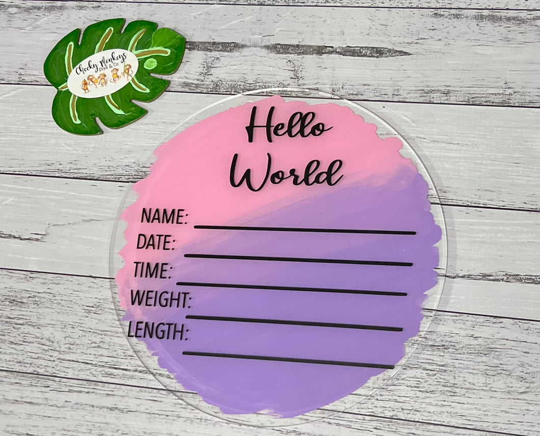 Pink / Purple Hello World Acrylic Sign