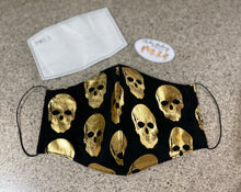 Load image into Gallery viewer, Gold &amp; Black Skulls Mask
