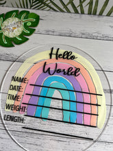 Load image into Gallery viewer, Full Rainbow Hello World Acrylic Sign
