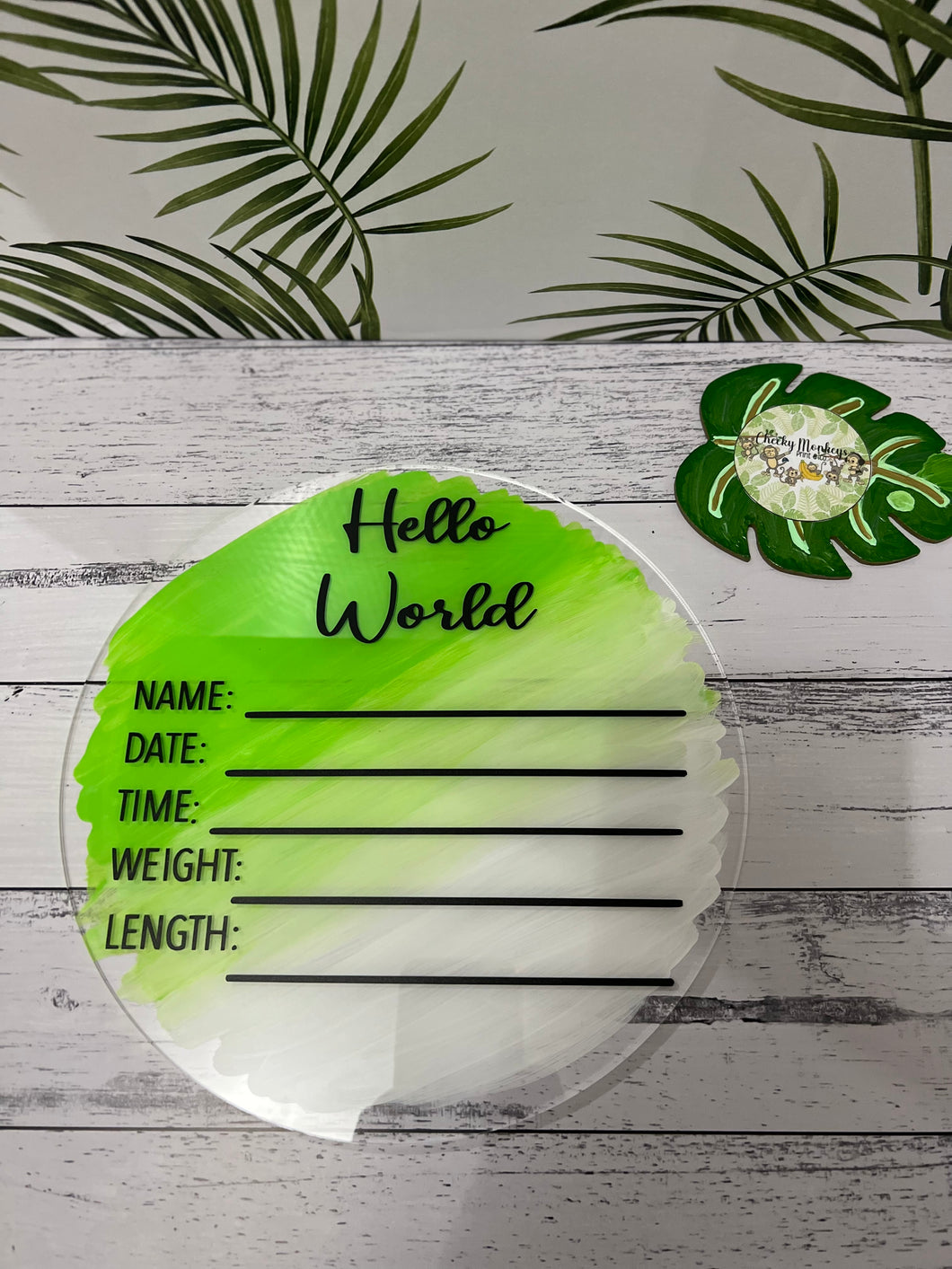 Green / White Hello World Acrylic Sign