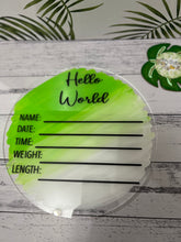 Load image into Gallery viewer, Green / White Hello World Acrylic Sign
