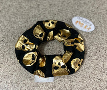 Load image into Gallery viewer, Gold &amp; Black Skulls Scrunchie
